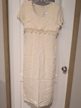 Cream Midi Dress with Lace Trim